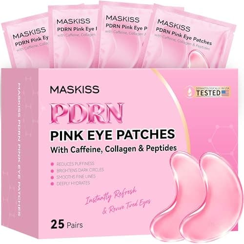 Maskiss PDRN Under Eye Patches (25 Pairs), Pink Eye Gel Pads with Caffeine Collagen Peptides, Eye Masks for Dark Circles Puffiness Fine Lines, Hydrating Soothing Self Care Gifts for Women