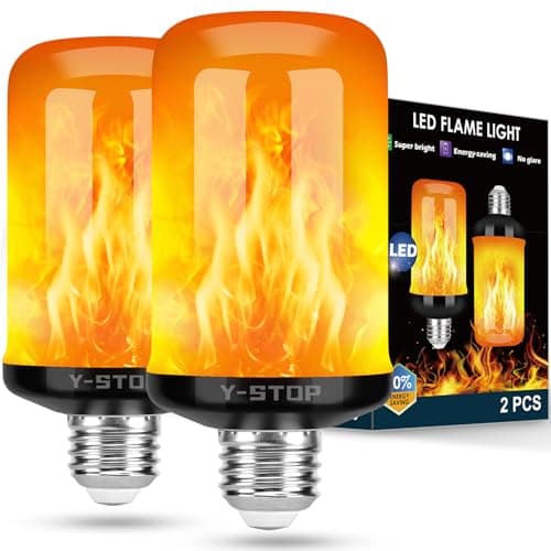 Y- STOP Upgraded LED Flame Light Bulbs, 4 Modes Flickering Light Bulb Outdoor with Upside Down Effect, E26 Base Flame Bulb for Christmas Decorations Outdoor, Halloween Lights, Party Decor (2 Pack) - Image 1
