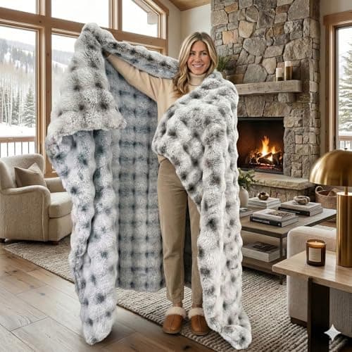 Fruaros Luxury 1000GSM Double-Sided 3D Bubble Throw Blanket, 60x80 Inches, Reversible Two-Tone Faux Rabbit Fur, Frosted Black & Brown White-Tipped, High-Density Ultra Soft Warm Blanket for Sofa - Image 1