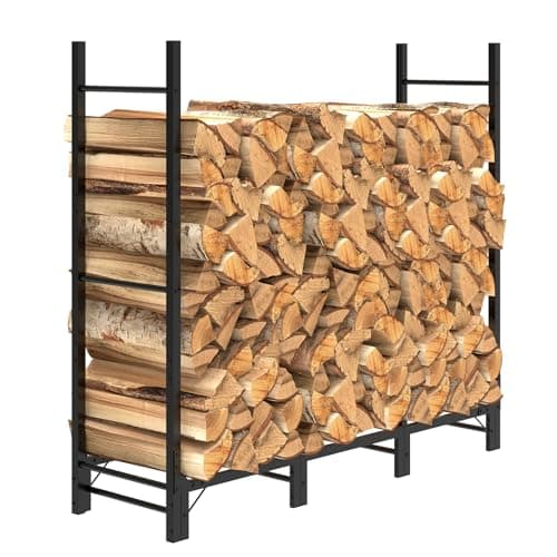 C-Hopetree 4Ft Outdoor Indoor Firewood Rack, Adjustable Metal Log Holder for Fireplace, Heavy Duty Wood Pile Storage Organizer Stacker Stand, Black - Image 1