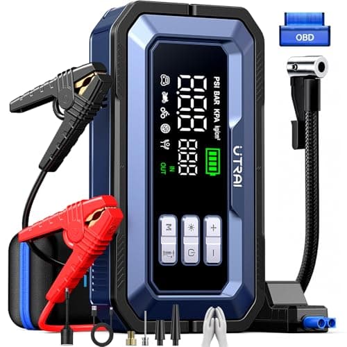 UTRAI Jump Starter with Air Compressor,8000A Portable Car Battery Jump Starter for All Gas/12L Diesel,150PSI Tire Inflator with Auto Shut-Off,160W DC Output, 2000LM Light,OBD2 Scanner - Image 1