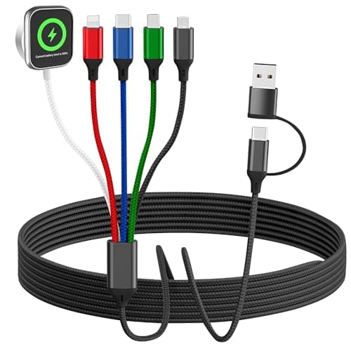5 in 2 Multi Charging Cable for Apple Watch Charger, Travel Cruise Essentials, Type C/IP/Micro USB/Mini B Cable Cord for iWatch Ultra/SE/10-1/iPhone 17-11/Galaxy S25-S20/Garmin GPS-Multicolor, 5FT - Image 1