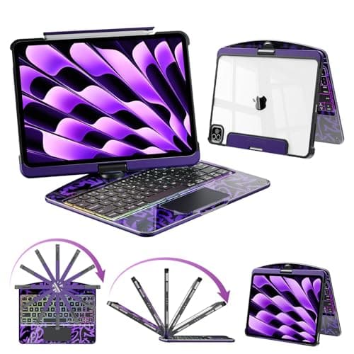 Keyboard Case for iPad Pro 13-inch (M5 2025 / M4 2024), Clear Wireless iPad Pro 13 Inch Case with Keyboard Multi-Touch Trackpad, Battery Level Visualization with 360° Rotatable & Pencil Holder, Purple - Image 1
