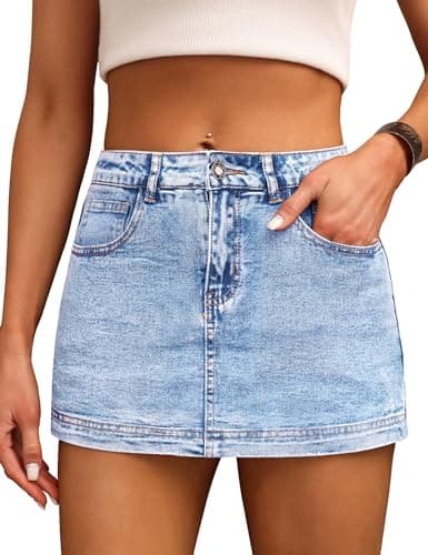 BISUAL Denim Skort for Women High Waist Mini Denim Skirt Casual Stretch Women Jean Skirt with Pockets - Image 1