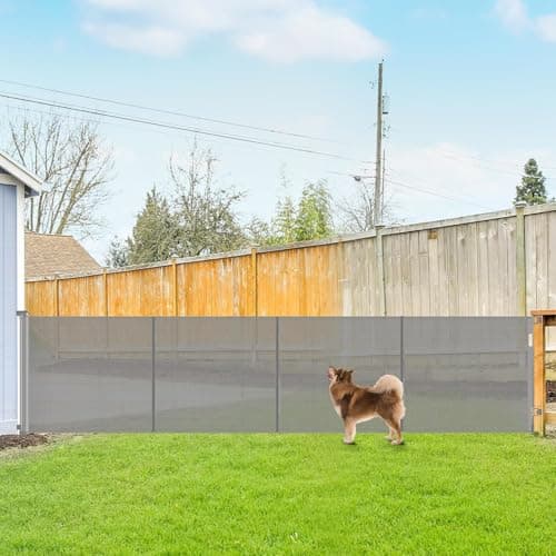 Reinforced 42" Extra Tall Pet Gate 155" Extra Wide Retractable Baby Gate with Support Rods - Prevent Crawling Under, Indoor/Outdoor Mesh Safety Gate Extra Wide Dog Gate Tall Baby Gates for Dogs, Gray - Image 1