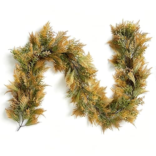 HipTree 6FT Artificial Fall Garland with Fern & Eucalyptus Leaves, Autumn Greenery Vine for Mantle Fireplace Table Centerpiece, Thanksgiving Harvest Home Indoor Outdoor Decor,Fall Decorations for Home - Image 1