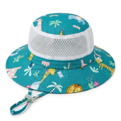 Kids Summer UPF50+ Sun Hat with Breathable Mesh, Adjustable Outdoor Beach Bucket Hat for Boys Girls Age 4-12 Green - Image 1