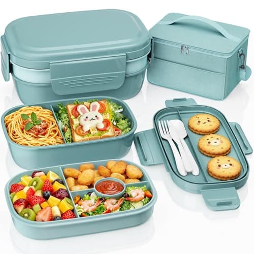 Adults Bento Lunch Box Set with Lunch Bag, 3-Tier Stackable Leak-Proof Lunch Containers, BPA-Free Bento Box with Built-in Utensils,Microwave & Dishwasher Safe for Work, School, Dining Out(Green) - Image 1