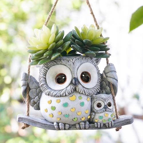Swing Owl Hanging Planters for Indoor Plants, Cute Small Succulent Pots with Drainage Hole, Unique Resin Plant Hangers Outdoor, Hanging Plant Holder for String Of Pearls, Gift Ideas for Mother - Image 1