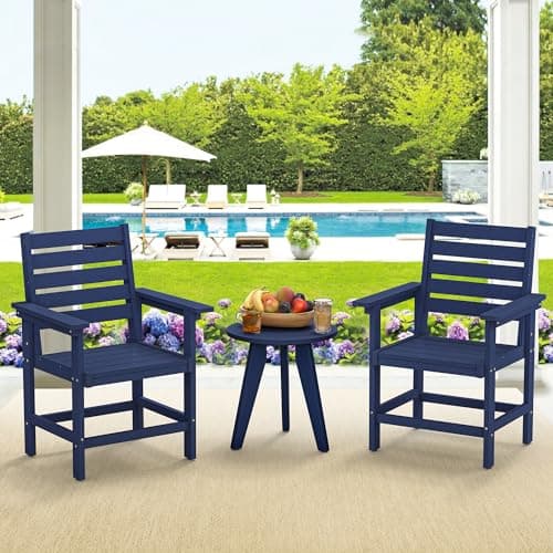 Homenjoy Patio Dining Chairs Set of 2, HDPE Weather Resistant Outdoor Chairs with Armrest, Heavy Duty 300LBS Support Patio Chairs for Backyard Deck Porch Balcony, Navy - Image 1