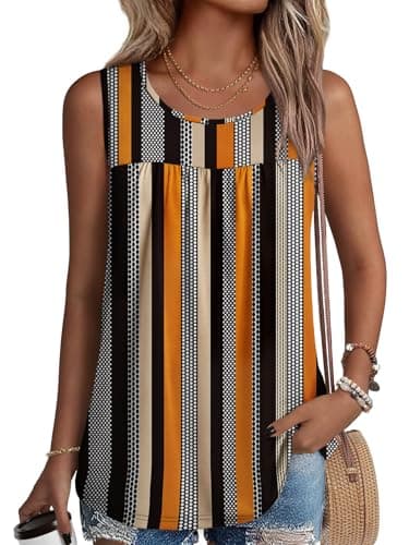 NORACORA Womens Summer Tank Tops Sleeveless T Shirt Casual Loose Fit Tunic Blouses Pattern Stripe Spot 3XL - Image 1