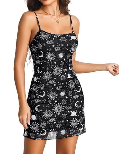 Avidlove Retro Slip Dresses for Women Summer Rave Outfits Sexy Lingerie Dress Night Gowns Nighty Chemise Black Moon - Image 1