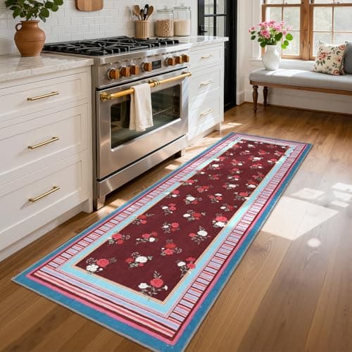 GarveeHome Pink Purple 2x6 Runner Rug for Hallways, Vintage Floral Design,Machine Washable Rug Lightweight Low Pile for Bedroom, Soft Carpet for Entryway Laundry Room - Image 1