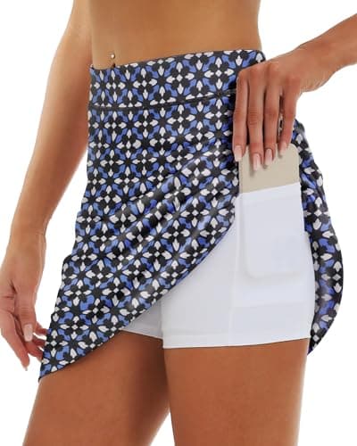 Stelle Women's Athletic Skorts 17" Golf Skirts Inner Shorts Tennis Skort with 2 Pockets Running Sports Pickleball Skirt(Geo Tiles Print,XS) - Image 1