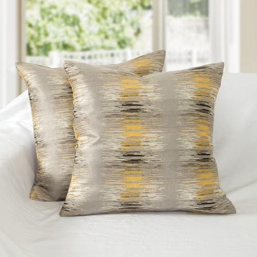 DOLLMEXX Jacquard Pillowcases 2 Piece Striped Jacquard Scandinavian Textured Decorative Throw Pillows Sofa 18"×18" Yellow - Image 1