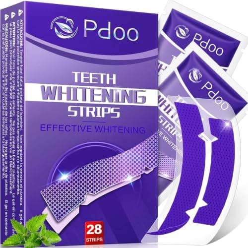 Purple Teeth Whitening Strips 28 Count - 14 Days Treatment Whitener Strips with Non Slip & Enamel Safe & Non Sensitive, Teeth Whitening Kit for Coffee, Wine Stains Removal Fastly (28 Strips - Purple) - Image 1
