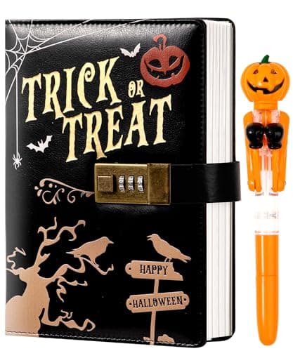 CAGIE Journal with Lock for Women Men, A5 Locked Journal with Pumpkin Pen Set, Halloween Notebook with Combination Lock 192 Pages Diary with Lock, 5.7x 8.3 Inches, Trick or Treat Black - Image 1