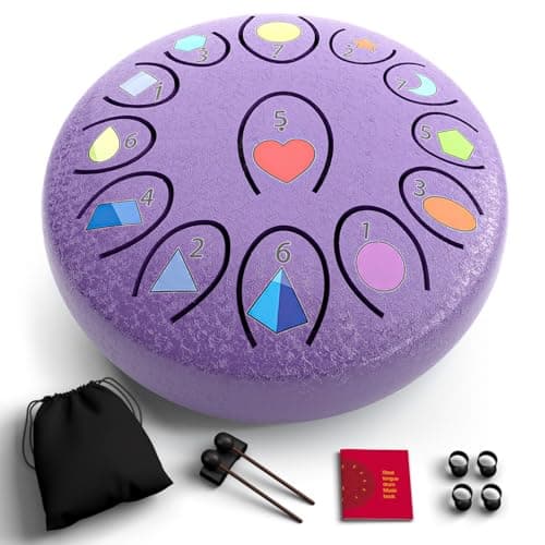 Rain Drum for Outside Garden, Steel Tongue Drum 6.8 Inch 13 Notes, Meditation Music Instrument, Meditation Outdoor, Unique and Unusual Gift Ideas, UV Printed Notes with Geometric Patterns (Lavender) - Image 1