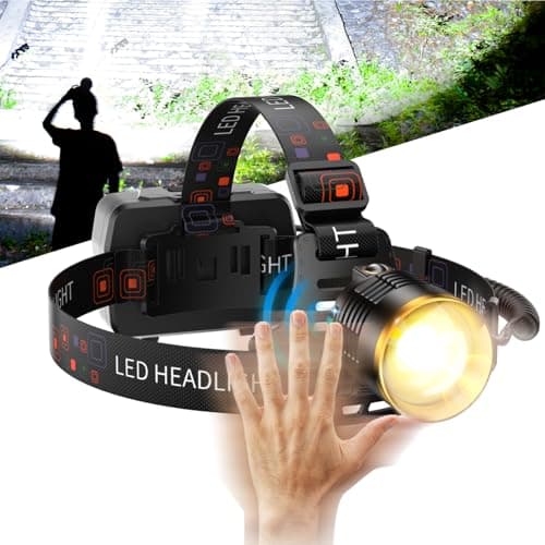 SKYFIRE Rechargeable Headlamp Motion Sensor, LED Super Bright Head lamp with 7500mAh Battery, Zoomable Adjustable Head Light for Cycling Camping Hiking - Dual Light Sources Yellow & White Light - Image 1