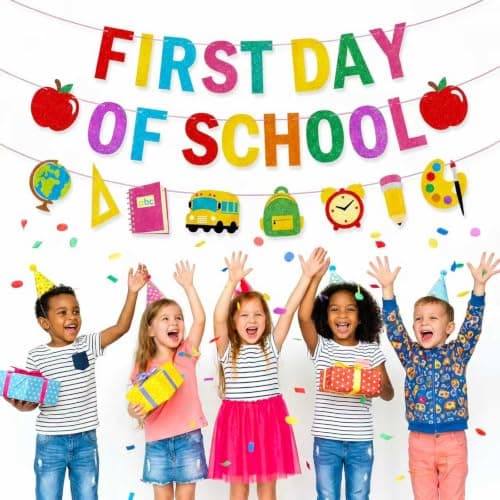 yuboo First Day Of School Banner, Pre-Strung Back To School Garland Decor, First Day Of School's Decorations for Classroom Kindergarten Party Favors Supplies