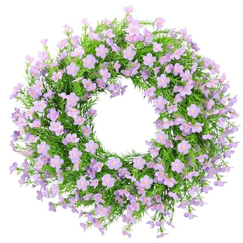 ZHWOSEE Summer Wreaths for Front Door 24 Inch Artificial Forsythia Wreaths with Colorful Silk Flowers for Home Farmhouse Indoor Outdoor Wall Décor-Purple - Image 1