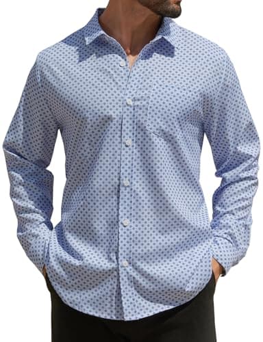 Hardaddy Men's Pattern Long Sleeve Button Down Graphic Printed Business Casual Dress Shirts with Pocket Light Blue XXL - Image 1