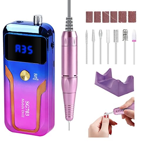 Portable Nail Drill Professional 35000 RPM, MOCOWIND Rechargeable Electric Nail File Machine for Acrylic Gel Polishing Removing, Cordless E-File with Bits Kit for Manicure Salon Home, Blue & Purple - Image 1