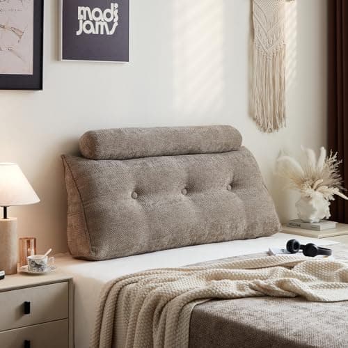 ZERALIVEN Headboard Pillow for Full – Chenille Large Triangular Wedge Pillow for Headboard Gap, Daybed and Couch Backrest, Reading and Sitting Up in Bed with Removable Washable Cover, Brown - Image 1