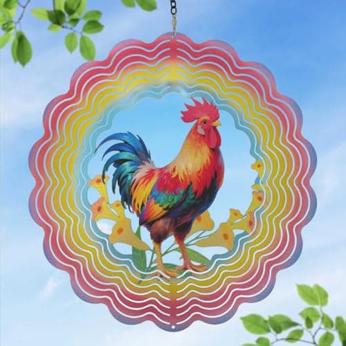 Eandisom Wind Spinners Outdoor Chicken - Birthday Gifts for Women Mom Grandma, Rooster Deocr Hanging Wind Spinner 12 inch 3D Wind Sculptures for Garden Decor for Outside, Patio, Yard, Outdoor - Image 1