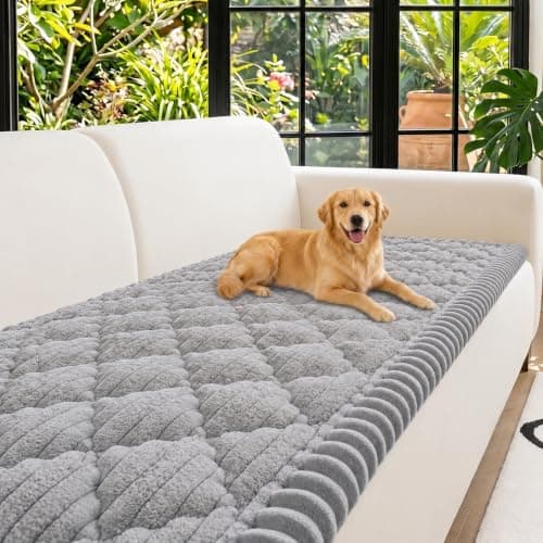 NILUOH Couch Cover for Dogs Washable, Non Slip Pet Couch Cover, Thick Plush Furniture Protector for Sofa, Protects Against Hair, Dirt and Scratches, Suitable for 4 Seat Sofa(Light Gray, 27.6" x82.7") - Image 1
