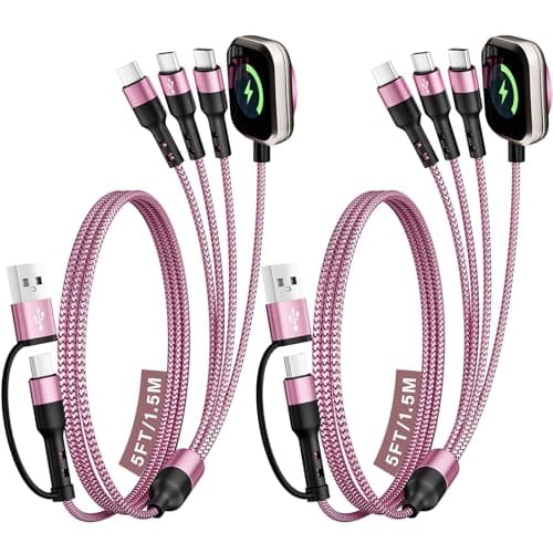 4 in 2 Charging Cable for Phone iWatch Charger with 3 Type-C Ports, Travel Essentials USB C Splitter Multi Charging Cable/Cord for iWatch Ultra/SE/11-1, iPhone17 16 15 14, Android, More -2Pack 5FT - Image 1