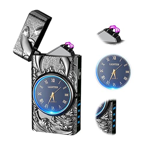 TIKIUKI Electric Rechargeable USB Lighter Flameless Windproof Plasma Arc Lighters with Watch dial Electronic Lighter Candle Unique Fancy Cool Lighters for Candle (Black) - Image 1