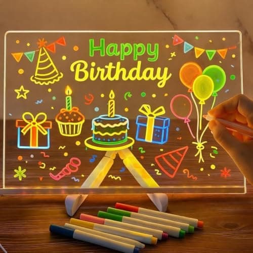Kids LED Acrylic Glow Doodle Drawing Board, 11.8x7.88 Inch Dry Erase Pad - Image 1