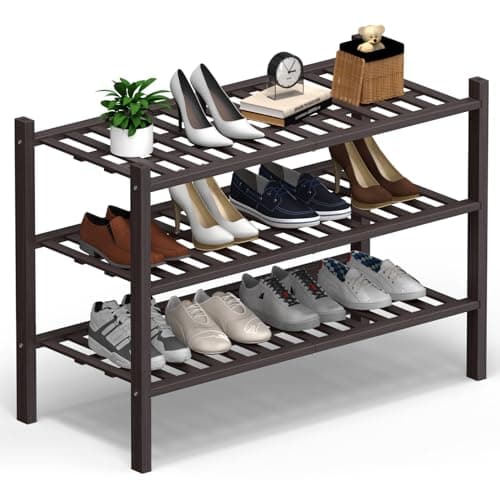 Haddockway 3 Tier Bamboo Shoe Rack Storage Organizer, Multifunctional Free Standing Stackable Shoe Shelf with Grid Panel for Closet,Hallway,Entryway,Small Space 27"x11"x20" - Image 1