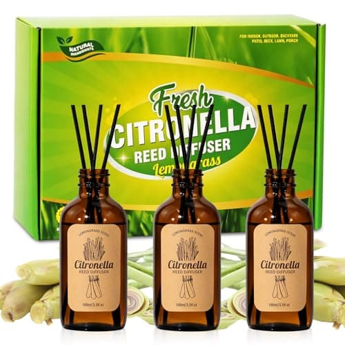 SCENTORINI Citronella Reed Diffuser Set, Summer 10 oz Natural Lemongrass Essential Oil with 18 Sticks, Long Lasting Home Fragrance for Bedroom, Bathroom, Patio, Camping, Courtyard, Pool, Outdoor Use - Image 1