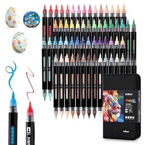 Infiart 60 Colors Dual Tip Acrylic Paint Markers Automatic Ink Control Acrylic Paint Pens, Fine & Brush Tip Acrylic Markers Set for Christmas Decorations, Glass, Stone, Wood, DIY & Art Supplies - Image 1
