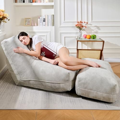 Cvortll Bean Bag Chair with Ottoman, Comfy Bean Bag Sofa with Memory Foam, Lazy BeanBag Sofa with Footstool, Fireside Bean Bag Couch for Living Room, Bedroom, Apartment (Gray) - Image 1