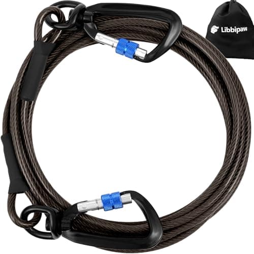 Libbipaw Dog Tie Out Cable 50FT Heavy Duty Chew Proof, Tangle-Free Runner with 360° Swivels & Locking Clip for Large Dogs Up to 250LBS - Rust Proof Leash for Yard, Camping, Outside (Black 50FT) - Image 1