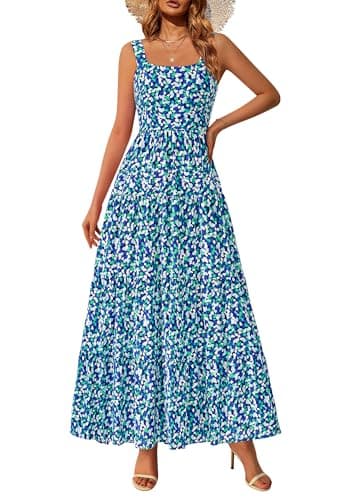 PRETTYGARDEN Womens 2026 Summer Dresses Fashion Clothing Floral Maxi Dress Ruffle Long Flowy Boho Beach Vacation Sundresses (Blue Floral,Small) - Image 1