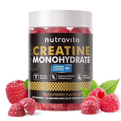 Nutravita Creatine Monohydrate Gummies for Men & Women-5g of Creatine Monohydrate per Serving - Sugar Free,Vegan, Raspberry Flavor, 120 Count - Image 1