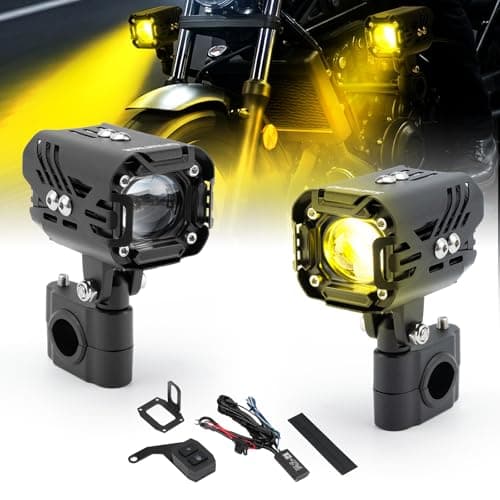 Oumurs Motorcycle LED Fog Lights 80W Auxiliary Driving Spotlights White Amber Fog Lights Dual Color Strobe With Mount Brackets 8000LM Off Road Work Lights Compatible With Motorcycle ATV UTV Truck - Image 1