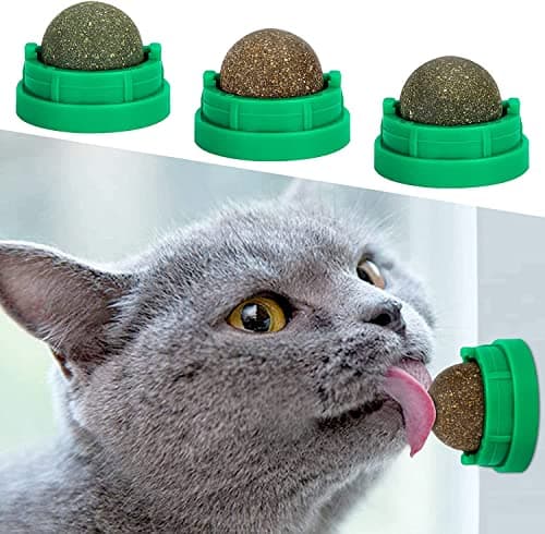 SINROBO 3 Pack Catnip Balls, Catnip Ball for Cats Wall, Edible Kitty Toys for Cats Lick, Safe Healthy Kitten Chew Toys, Teeth Cleaning Dental Cat Toys, Cat Wall Treats (Green) - Image 1