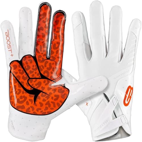 Grip Boost Football Gloves - Peace Stealth 6.0 Boost Plus Sticky Technology - Adult and Youth Football Gloves for Wide Receiver - Men's and Boys Sizes (White/Orange, Small) - Image 1
