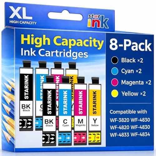 Starink Remanufactured Ink Replacement for Epson 822XL 822 Ink Cartridges Compatible with Epson Workforce Pro WF-3820 WF-3823 WF-4833 WF-4820 WF-4830 WF-4834 Printer High Yield & Latest Chip 8 Packs - Image 1