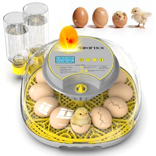 IBKINXX Incubator for Hatching Eggs-12 Egg Capacity, 2026 Newly Upraded Automatic Egg Turner, Temperature & Humidity Control, 360° Viewing for Chicken, Duck and Quail Eggs (Grey)