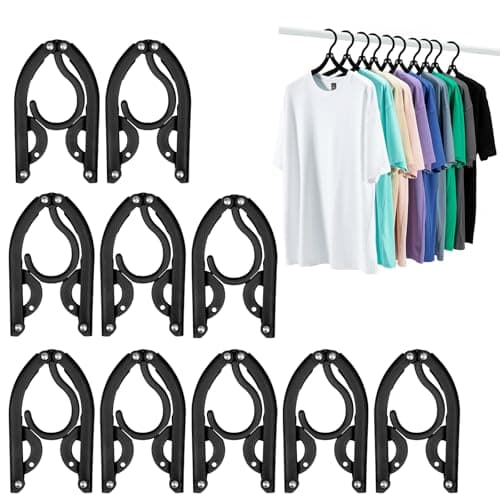 QTOETUII Foldable Hangers, Folding Hangers, Travel Hangers, Folding Clothes Hanger, Travel Must Haves for Flying, Camping, Hotel, RV, Road Trip, Cruise 10 Pcs (Black) - Image 1