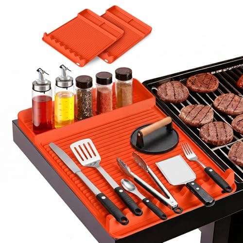 WZGUSXN 2Pack Silicone Grill Mat for Blackstone - 16x11.5 Inch Non-Slip Tool Mat with Sauce Drip Pad & Wavy Grip, Outdoor BBQ Accessories & Gifts for Men, Dad, Grilling(Orange) - Image 1