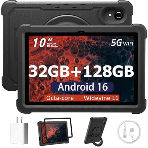 Tablet 10 Inch Android 16 Tablet, 32GB RAM 128GB ROM, 1TB Expansion, T7280 Octa-Core, Large Capacity Battery, Dual Camera, 5G/2.4G WiFi, Bluetooth 5.0, GPS, Gemini AI, Drop-Proof Case (Black) - Image 1