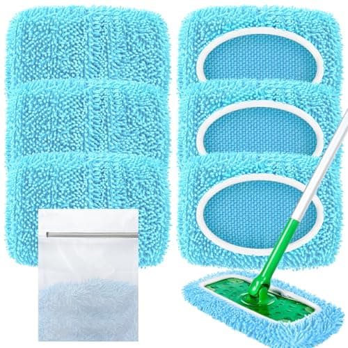 Reusable Mop Pads Compatible with Swiffer Sweeper Mop, Washable Wet Pads Refill & Chenille Dry Sweeping Cloths, Microfiber Mop Pads for Use on All Sealed Floors - Wood, Laminate, Stone & Tile (6 Blue) - Image 1