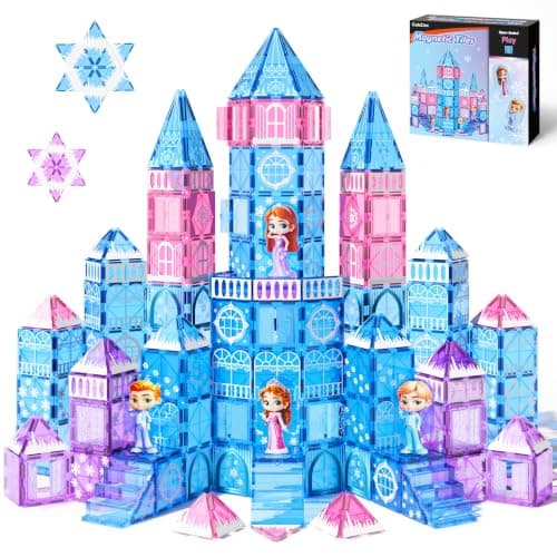 GobiDex 100PCS Magnetic Tiles Princess Toys for Girls, Princess Castle Magnetic Blocks with 4 Dolls & Stairs, Building Toys for 3 4 5 6 Year Old Girl Birthday Gifts